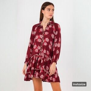 Omika Ezra Button Up Blouse Women's Size XS Top in Isla Merlot‎ Red Floral Print